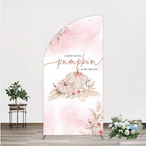 Aperturee - Aperturee A Little Pumpkin is on the Way Half Moon Arch Backdrop Boho Pink Floral Baby Shower Fall Pampas Grass Party Decor